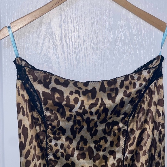 Marciano Leopard Animal Print Silk & Black Lace Slip Skirt Back Slit Stretch Sm - Picture 8 of 10